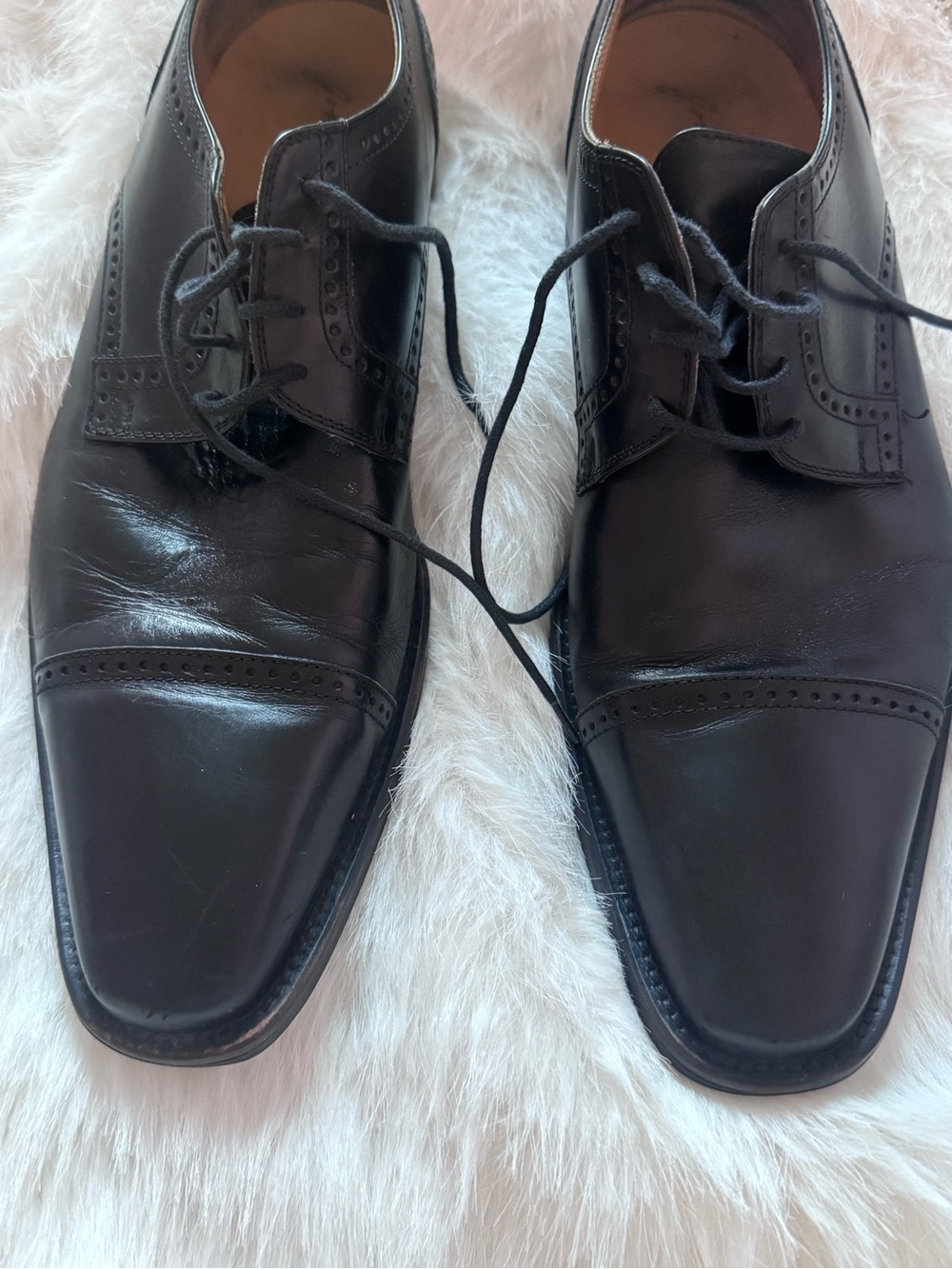 John W. Nordstrom Black Leather Cap-Toe Derby Dress Shoes
